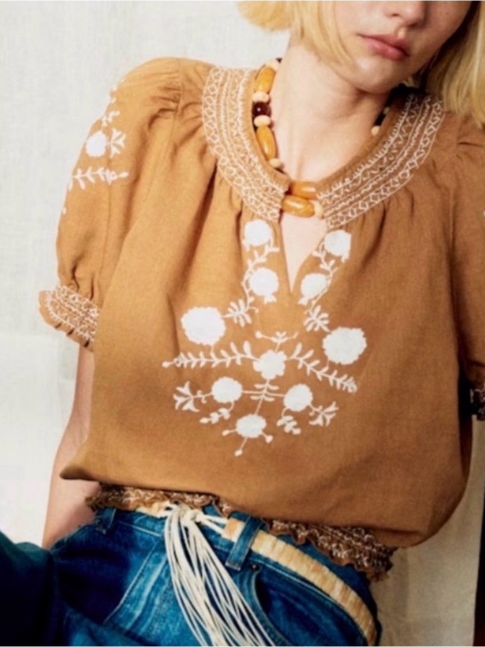 🌱NWT - Sezane Marru top in camel - size 40 or US 8
